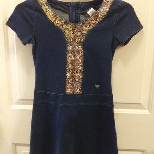 GIRLS GUESS SILVER SEQUINED DENIM DRESS - SIZE 7/8 - NEW